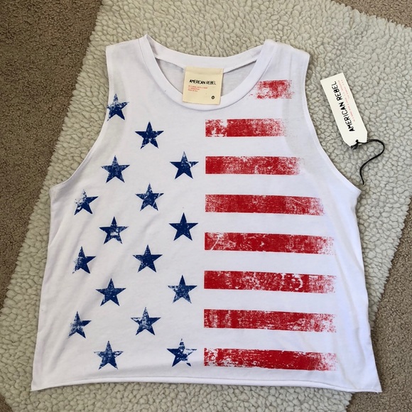 US Flag White Tank Top Sleeveless 100% COTTON - Picture 4 of 6